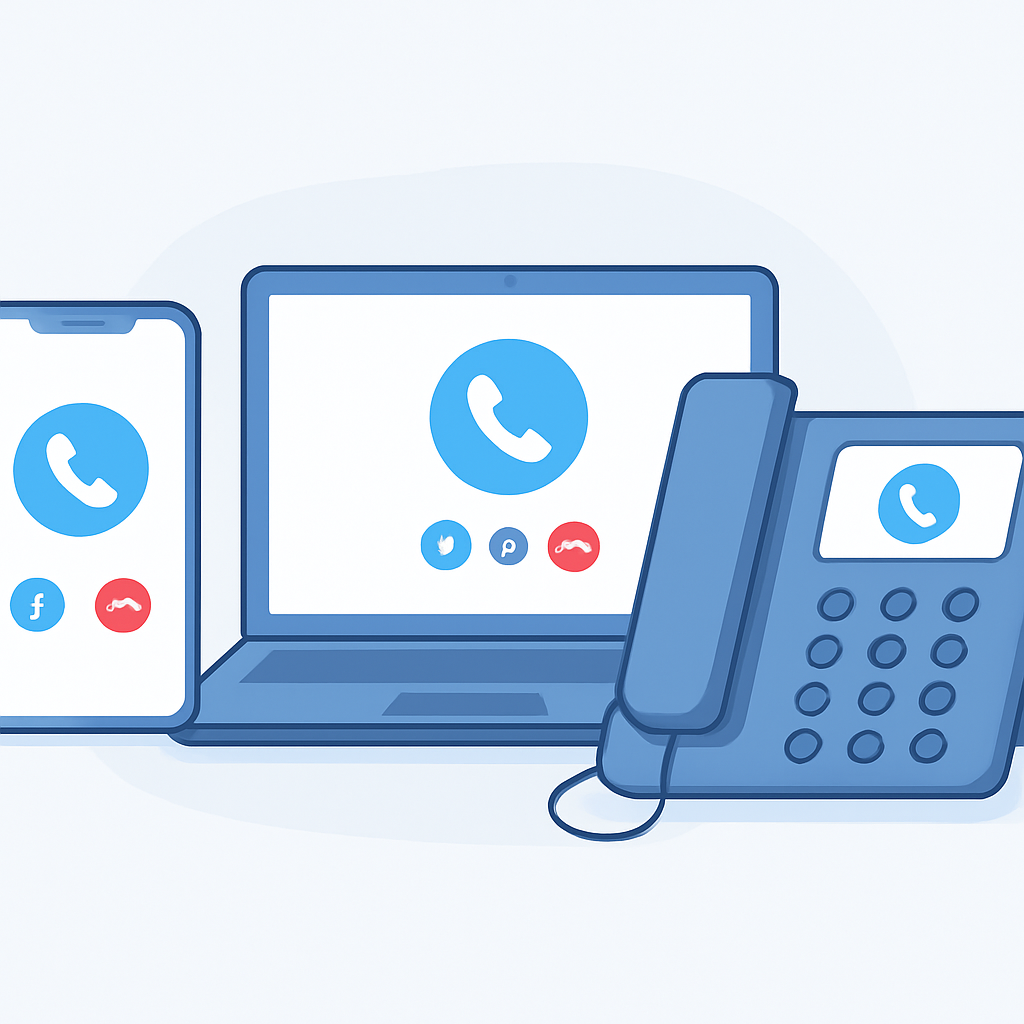 Softphone apps shown across an iPhone and iPad